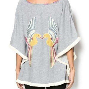 Judith March Embroiled birds French Terry Poncho